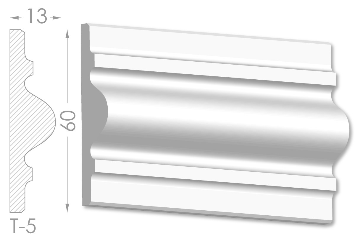 Декоративний молдинг, плінтус, фриз, тяга з гладким профілем з гіпсу т-5