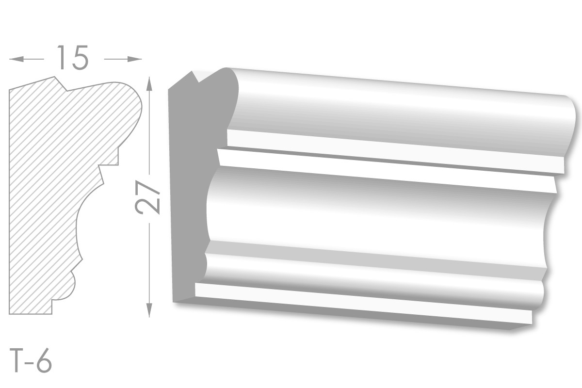 Декоративний молдинг, плінтус, фриз, тяга з гладким профілем з гіпсу т-6