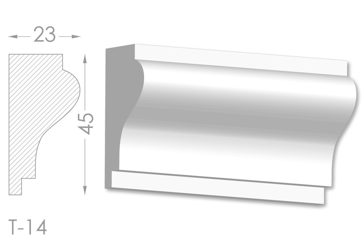 Декоративний молдинг, плінтус, фриз, тяга з гладким профілем з гіпсу т-14