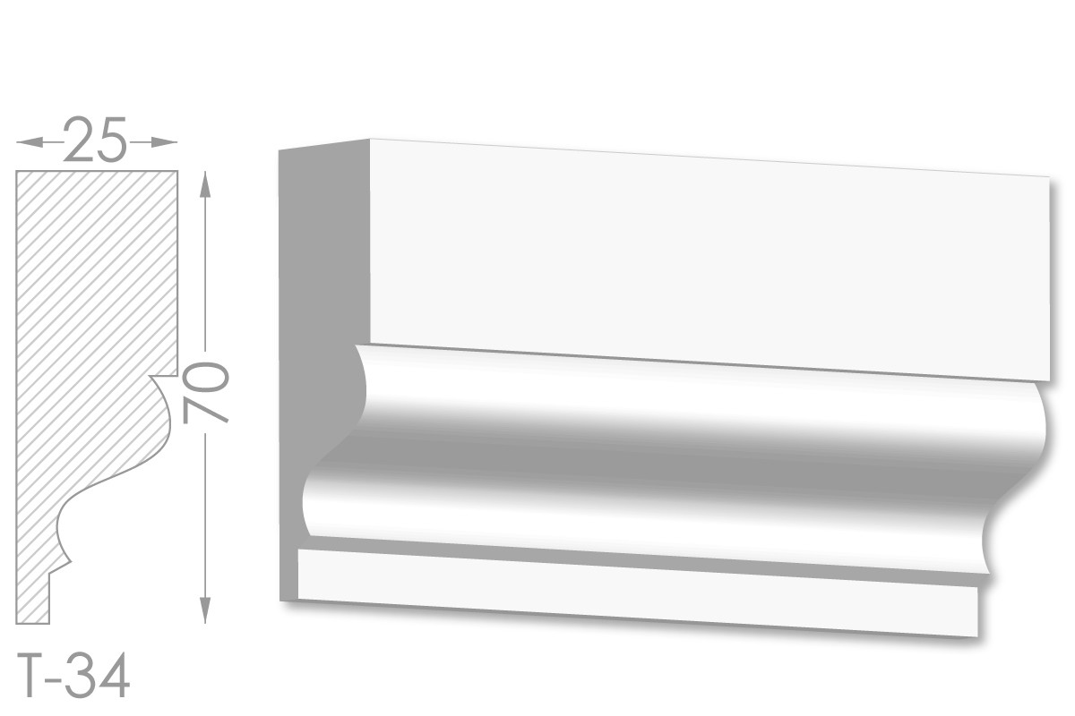 Декоративний молдинг, плінтус, фриз, тяга з гладким профілем з гіпсу т-34, фото 1
