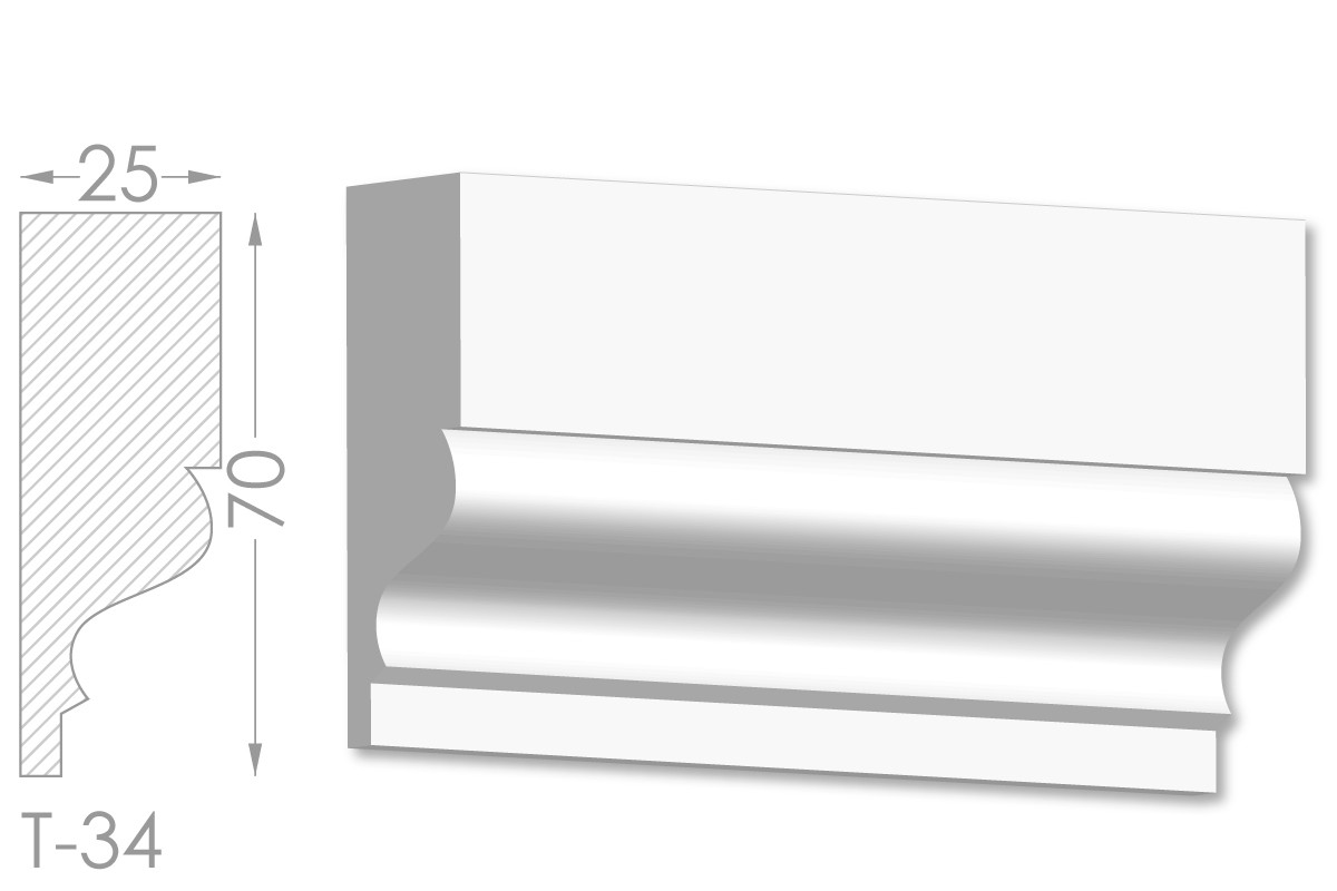 Декоративний молдинг, плінтус, фриз, тяга з гладким профілем з гіпсу т-34