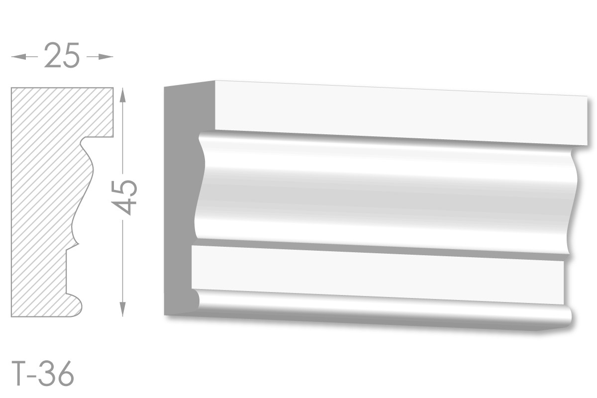Декоративний молдинг, плінтус, фриз, тяга з гладким профілем з гіпсу т-36