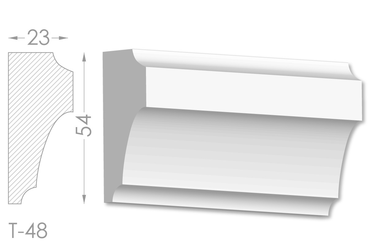 Декоративний молдинг, плінтус, фриз, тяга з гладким профілем з гіпсу т-48