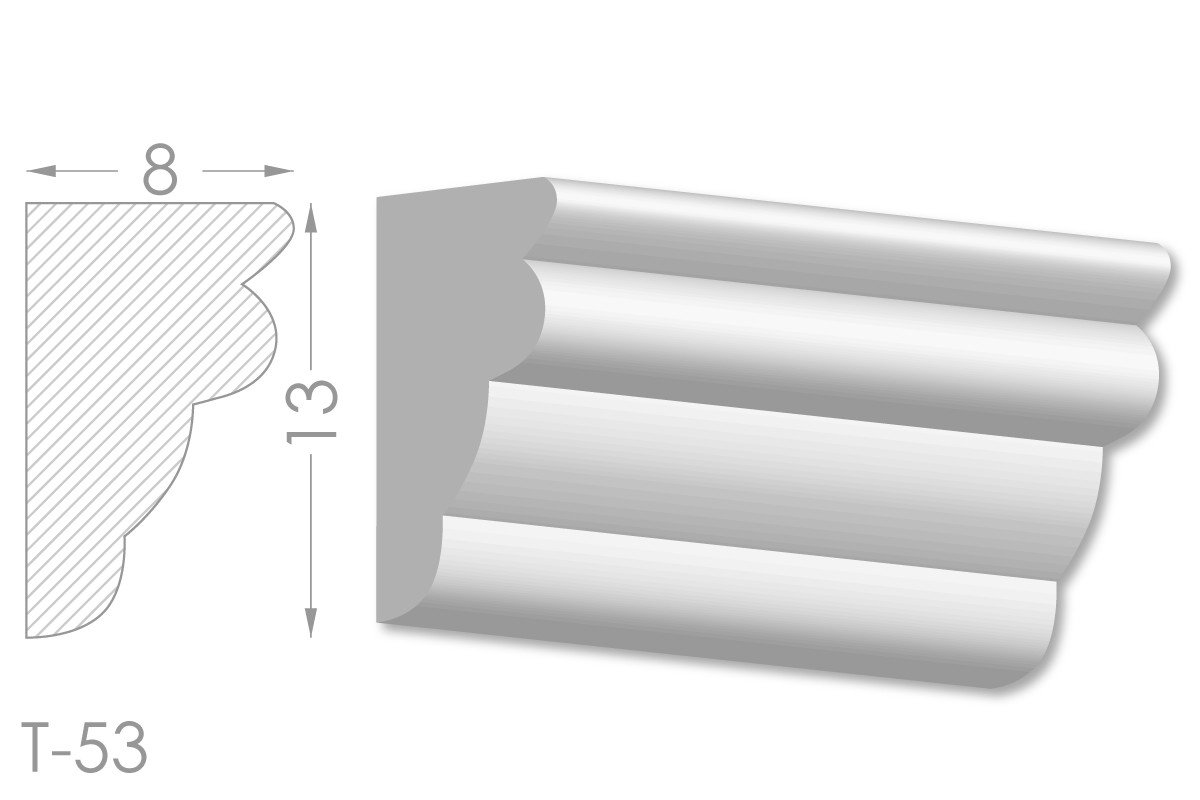 Декоративний молдинг, плінтус, фриз, тяга з гладким профілем з гіпсу т-53