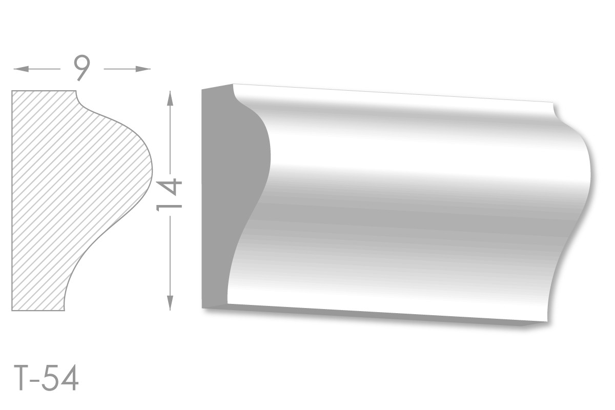 Декоративний молдинг, плінтус, фриз, тяга з гладким профілем з гіпсу т-54