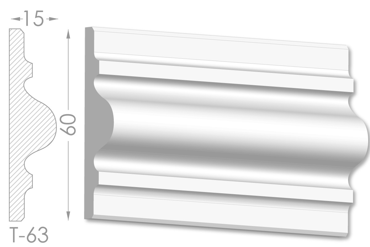Декоративний молдинг, плінтус, фриз, тяга з гладким профілем з гіпсу т-63, фото 1