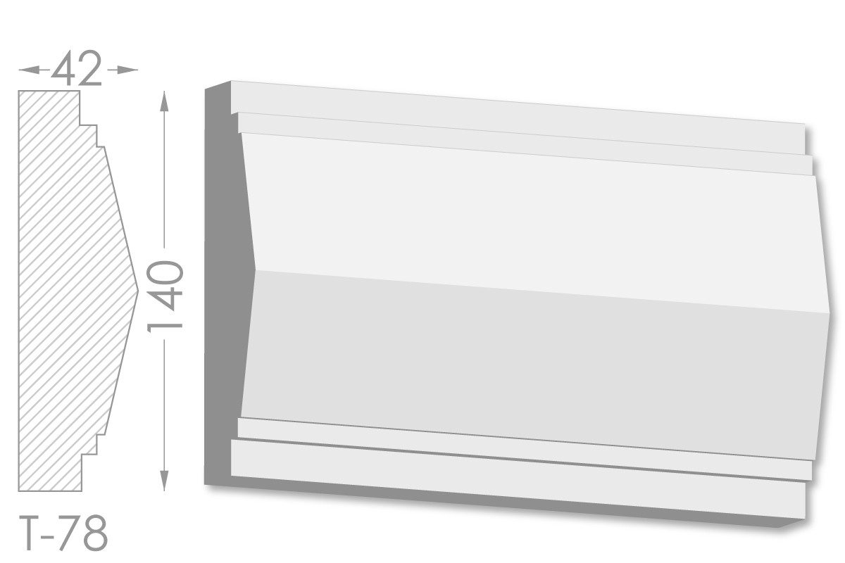 Декоративний молдинг, плінтус, фриз, тяга з гладким профілем з гіпсу т-78, фото 1