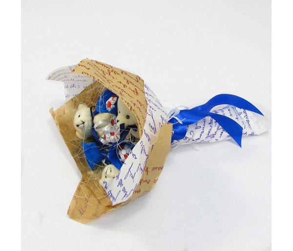 Букет із іграшок Ведмедики з чапа-чупс синій Крафт