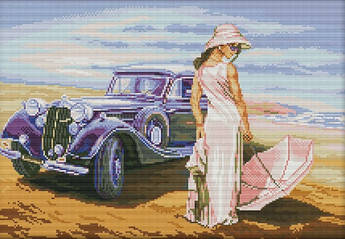 Вишивка рахунковим хрестом Юна леді біля моря 48х35 см (арт. MK050)