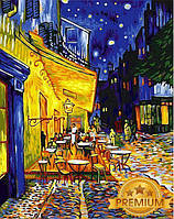 Картини по номерам 40х50 см. Babylon Premium (кольорове полотно + лак) Нічне кафе Художник Вінсент Ван Гог