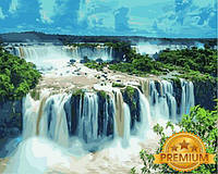 Картины по номерам 40х50 см. Babylon Premium (цветной холст + лак) Водопад Игуасу
