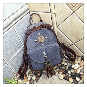 Рюкзак жіночий міський для дівчат вельветовий (сірий)