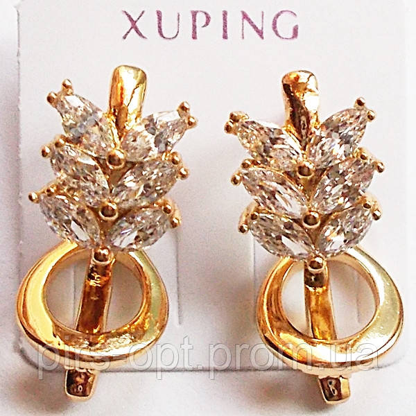 Серьги "Комета" с прозрачными фианитами. Ювелирная бижутерия Xuping Jewelry, позолота. - фото 1 - id-p599854435