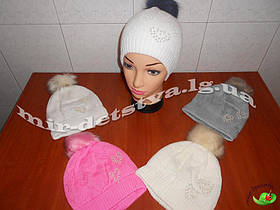 Дитячі зимові шапки на флісі для дівчаток оптом р. 50-52 см