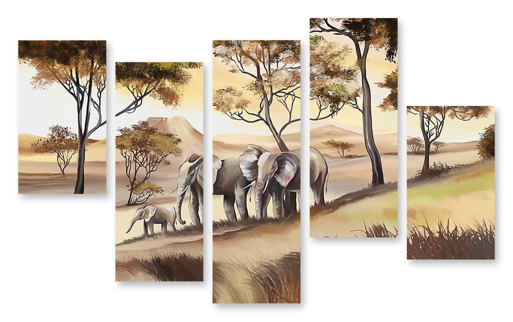 Модульная картина деревья и слоны - фото 1 - id-p600084451