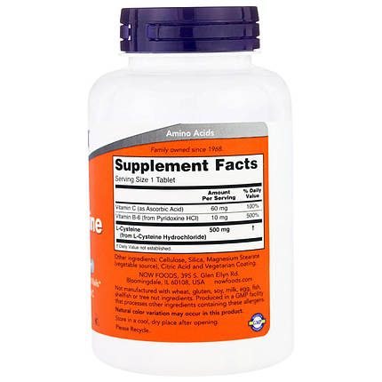 NOW Foods L-Cysteine 500 mg 100 tabs, фото 2