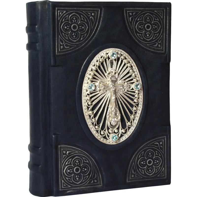 Православний молитвослов з філігранню, топазами в шкіряній палітурці, фото 1