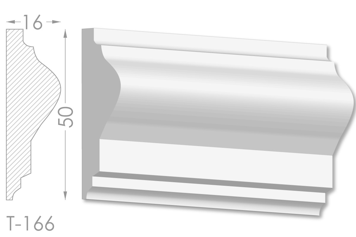 Декоративний молдинг, плінтус, фриз, тяга з гладким профілем з гіпсу т-166, фото 1