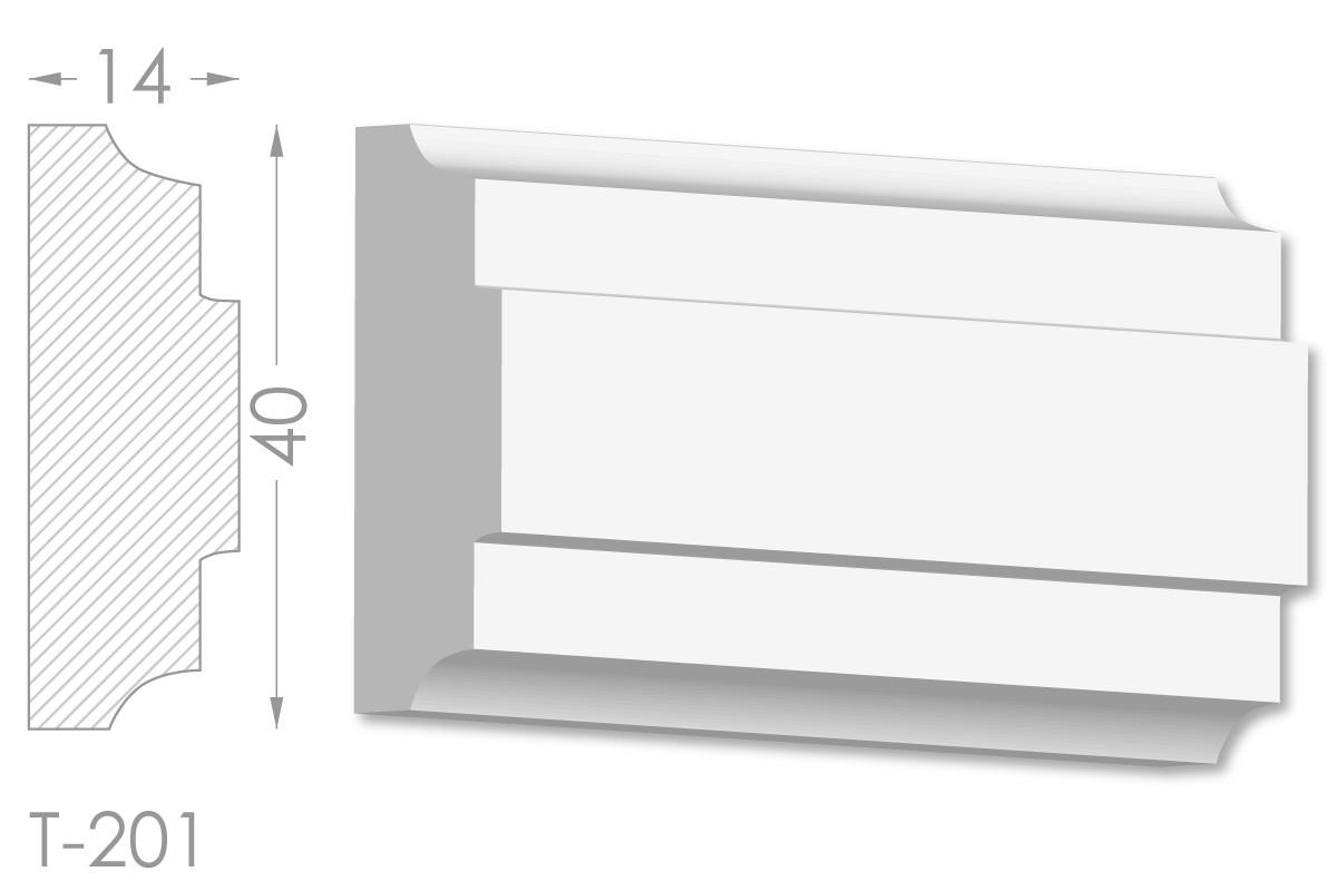 Декоративний молдинг, плінтус, фриз, тяга з гладким профілем з гіпсу т-201, фото 1
