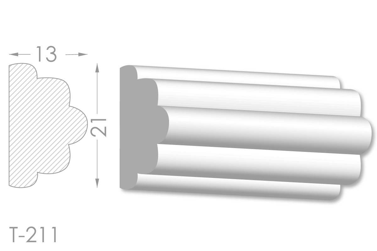Декоративний молдинг, плінтус, фриз, тяга з гладким профілем з гіпсу т-211, фото 1