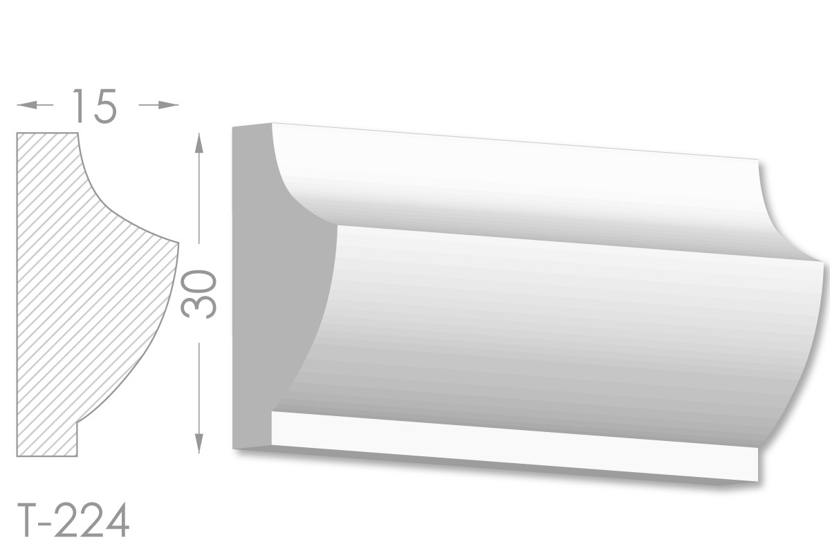 Декоративний молдинг, плінтус, фриз, тяга з гладким профілем з гіпсу т-224, фото 1