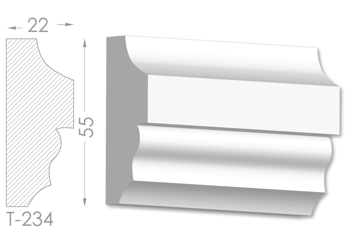 Декоративний молдинг, плінтус, фриз, тяга з гладким профілем з гіпсу т-234, фото 1