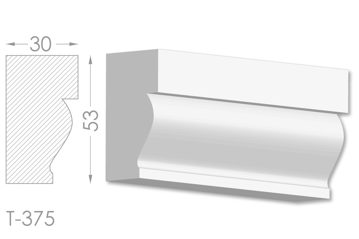 Декоративний молдинг, плінтус, фриз, тяга з гладким профілем з гіпсу т-375, фото 1