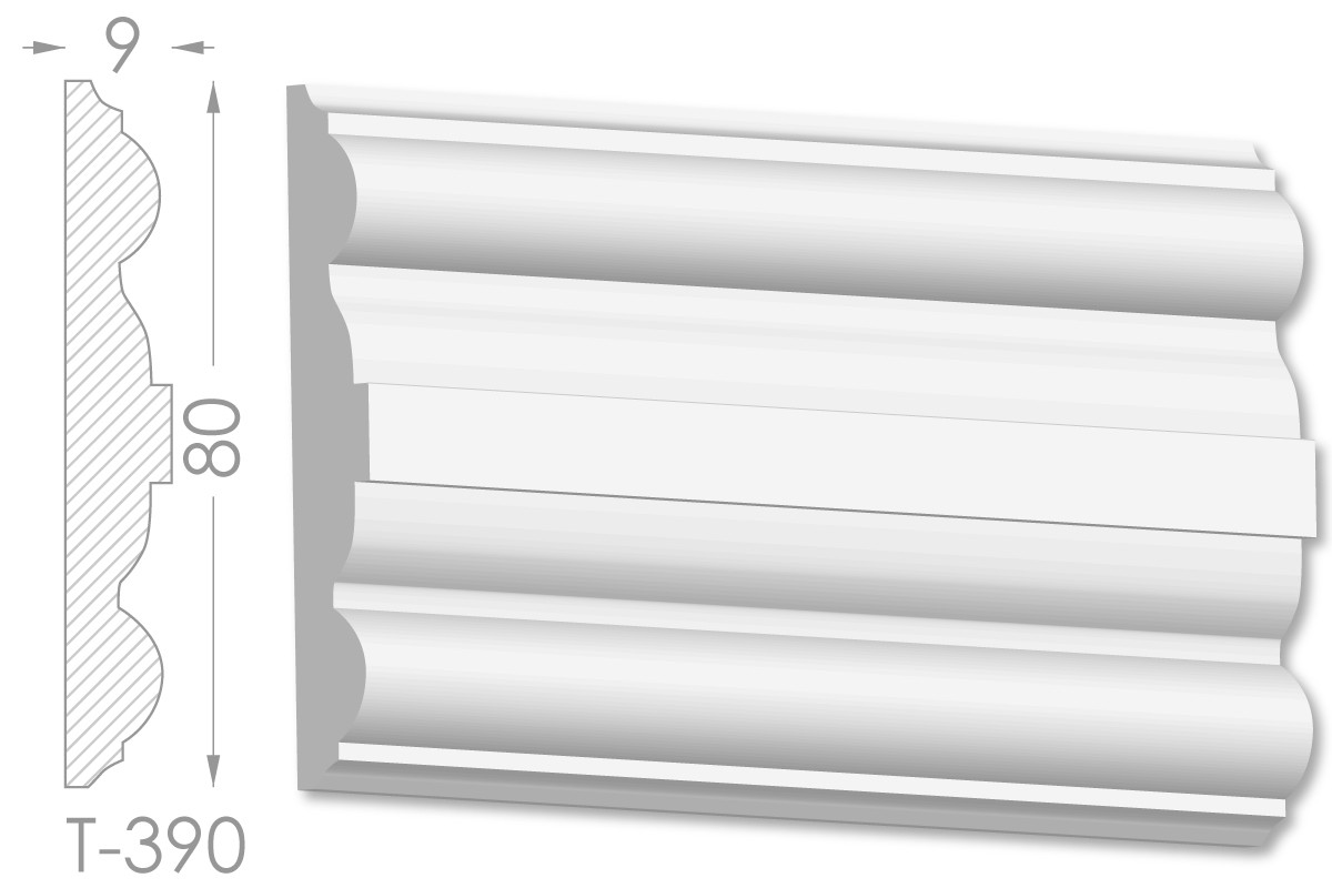 Декоративний молдинг, плінтус, фриз, тяга з гладким профілем з гіпсу т-390, фото 1