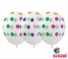 Повітряні кулі "Горох кольоровий на прозорому" 12" (30 см) пастель асорті В упак: 100шт ТМ Арт «SHOW» GR-5