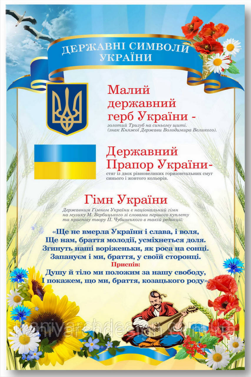 Стенд "Державні символи України" в кабінет УКРАЇНСЬКОЇ МОВИ