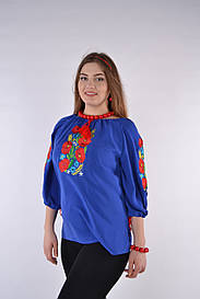 Вишиванка жіноча, синій штапель, Маки