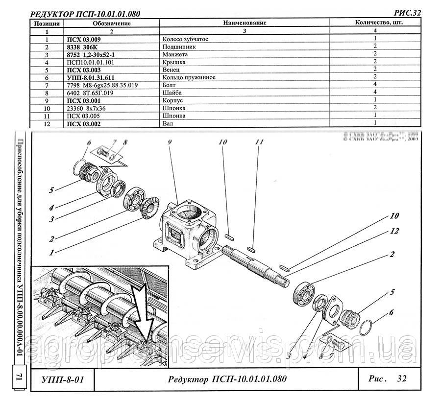 Редуктор жатки ПСП-10 центральный (венец+венец) ПСП-10.01.01.080 - фото 5 - id-p42768736
