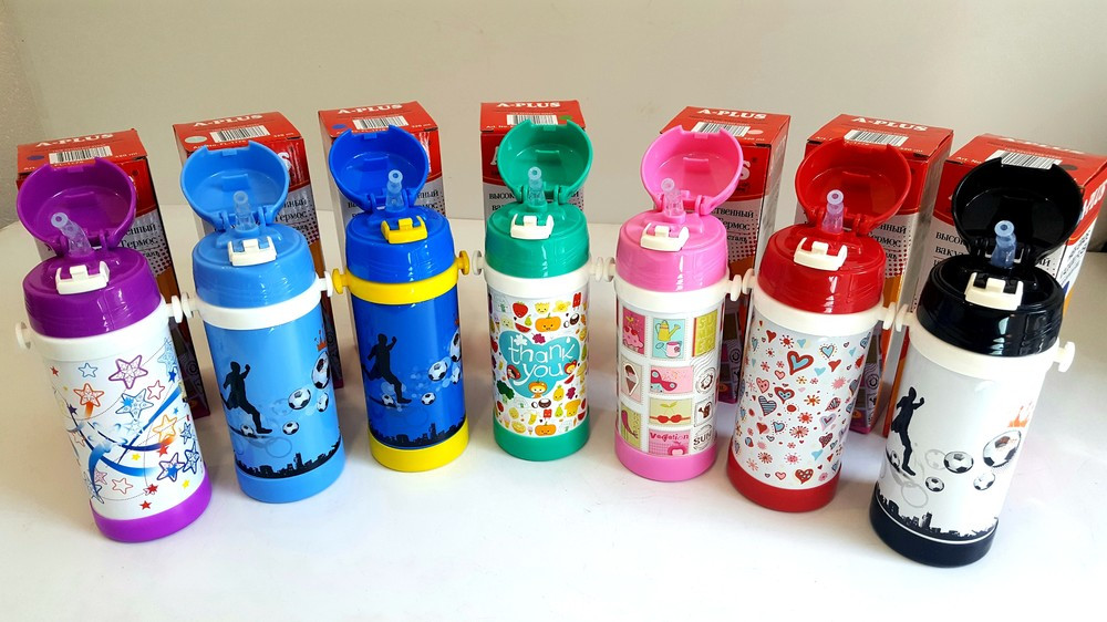 Термос дитячий із трубочкою та ремінцем Різні кольори 320 мл A-Plus 1776, фото 1