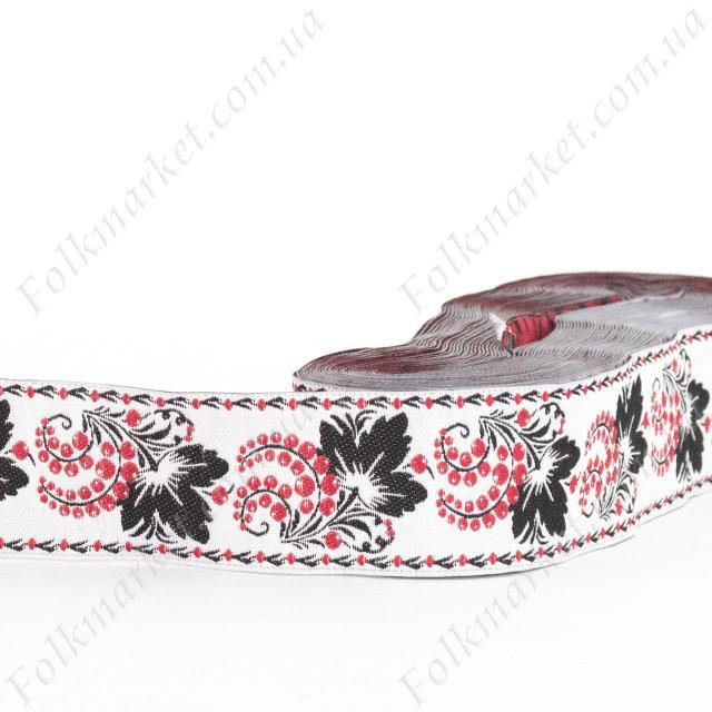 Жакардова стрічка з українським орнаментом 32 мм 0130-1, фото 1