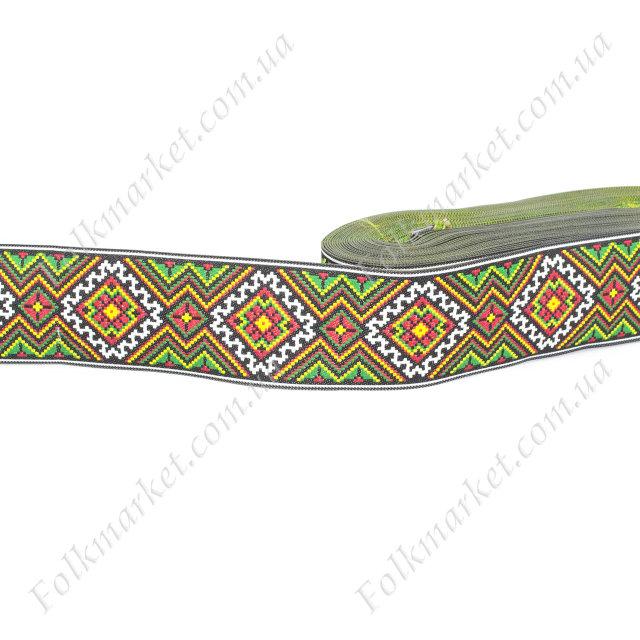 Жакардова стрічка з українським орнаментом 50 мм 0650, фото 1