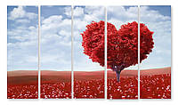 Модульная картина красное дерево сердце