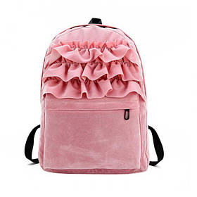 Рюкзак жіночий міський оксамитовий з рюшами (рожевий)