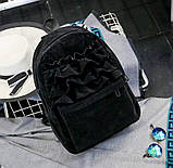 Рюкзак жіночий міський оксамитовий з рюшами (чорний), фото 2