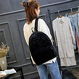 Рюкзак жіночий міський оксамитовий з рюшами (чорний), фото 3
