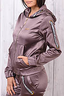 Стильний атласний батальний спортивний костюм жіночий Туреччина на блискавці XS S M L XL капучино