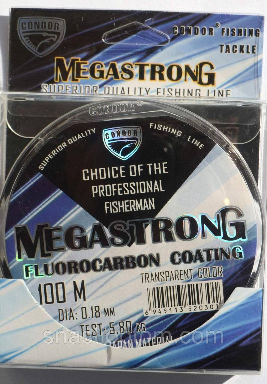 Волосінь для риболовлі Кондор MegaStrong Fluorocarbon Coating, 0,18 мм, 100м.