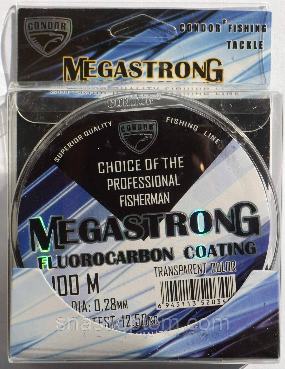 Волосінь для риболовлі Кондор MegaStrong Fluorocarbon Coating, 0,28 мм, 100м.