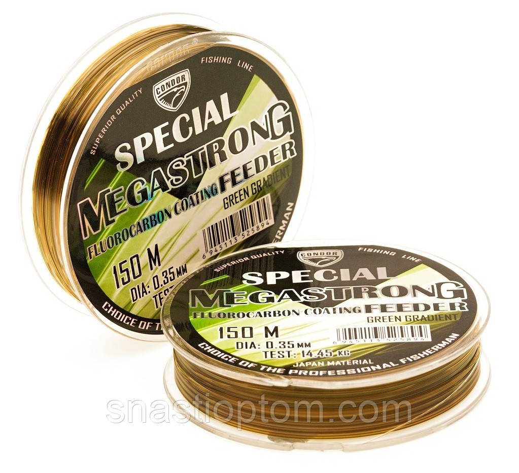 Волосінь для риболовлі Кондор MegaStrong Special Fluorocarbon coating FEEDER GREEN GRADIENT, 0,18, 150м