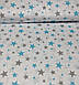 Бавовняна тканина польська зірки сіро-бірюзові великі та маленькі на білому No412, фото 2