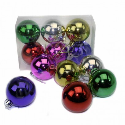Кулька новорічна 6 см у прозорій пачці 6 штук 6 кольорів однотонна