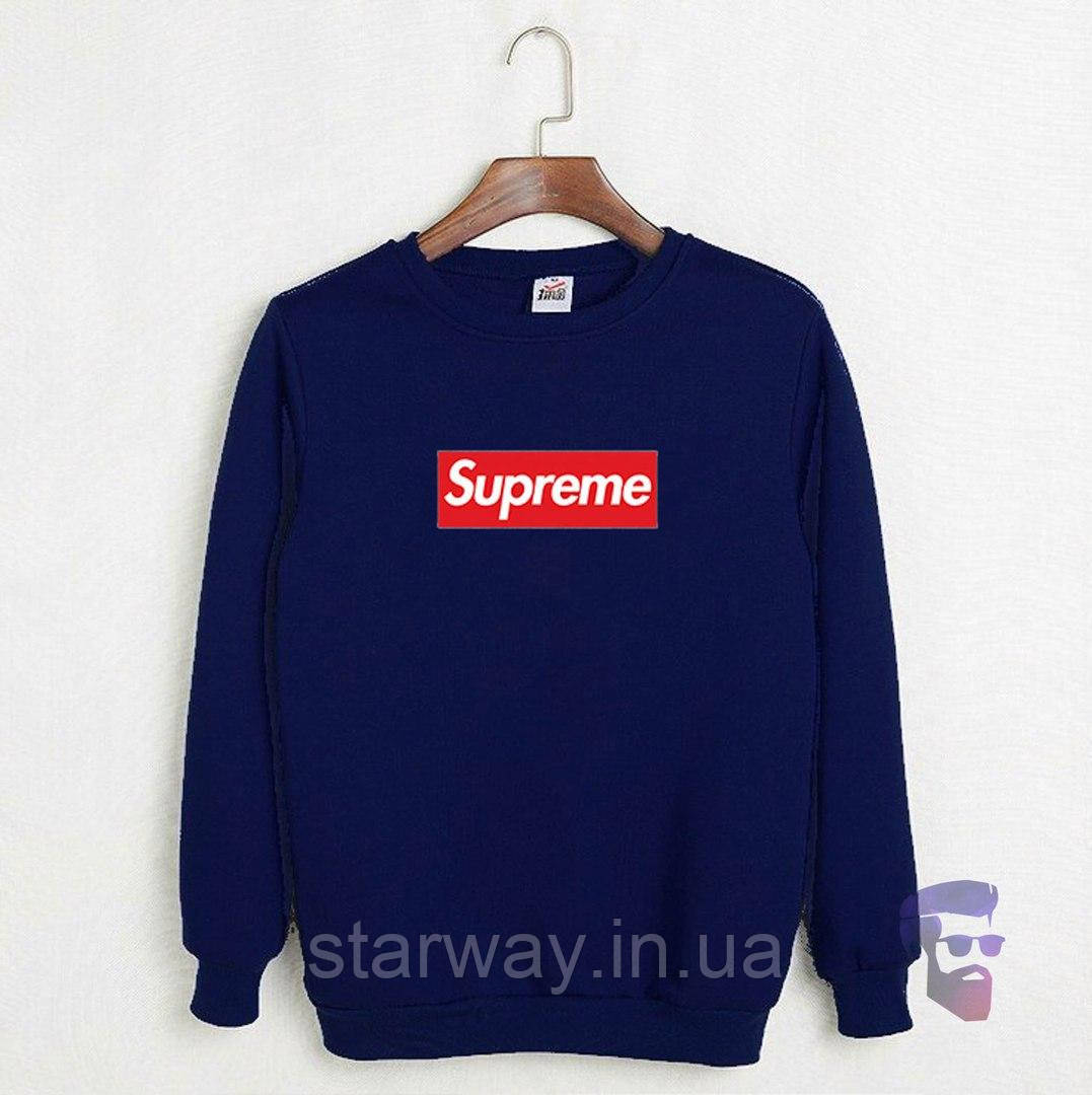 Темно синій світшот з принтом supreme | стильна кофта