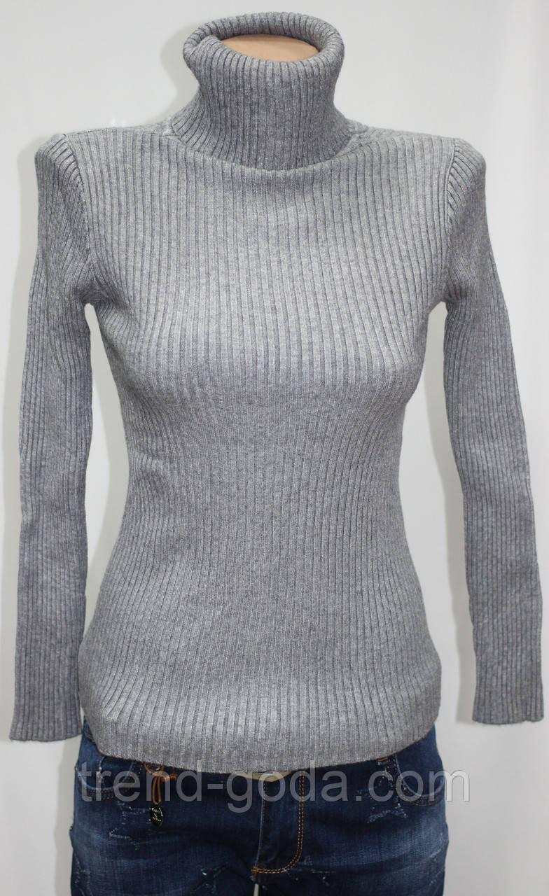 Жіночий базовий теплий гольф у рубчик сірий Кофта жіноча, фото 1