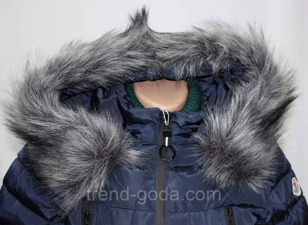 Куртка удлиненная женская,пальто зимние на молнии, темно-синие - фото 4 - id-p601626491