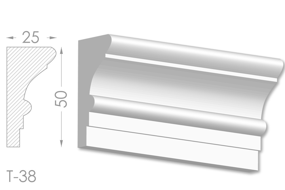 Карниз з гладким профілем, молдинг стельовий з гіпсу т-38