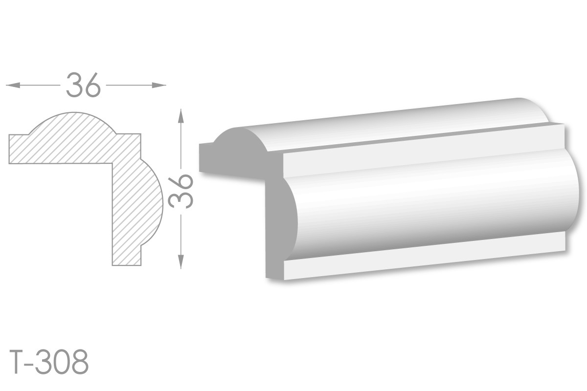 Декоративний кутовий молдинг, плінтус, фриз, кутова тяга з гладким профілем з гіпсу т-308